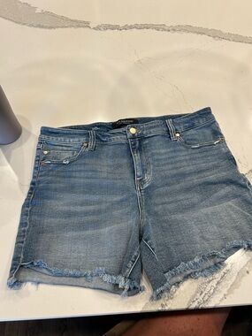Liverpool Blue Denim Jean Shorts with Frayed Hem